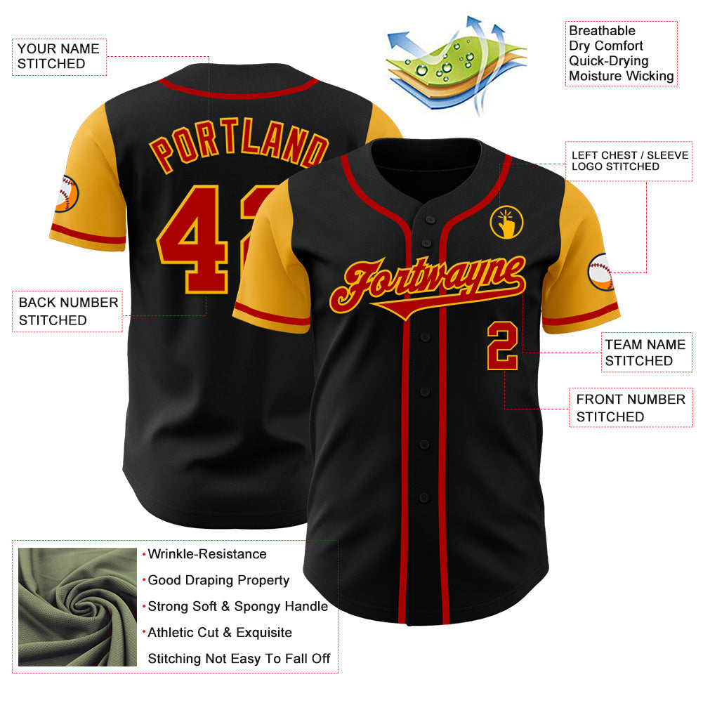 Custom Black Red-Gold Authentic Two Tone Baseball Jersey baseball jersey product view 3