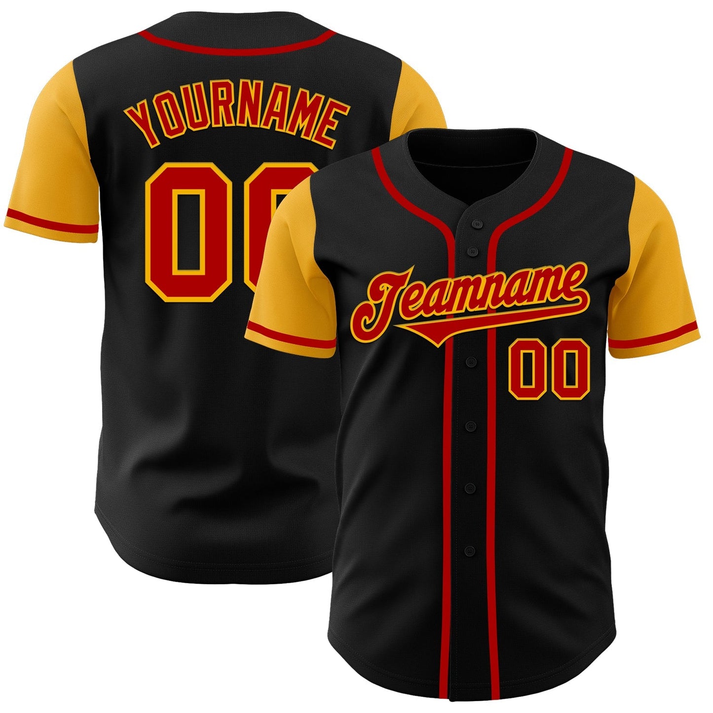 Custom Black Red-Gold Authentic Two Tone Baseball Jersey baseball jersey product view 1