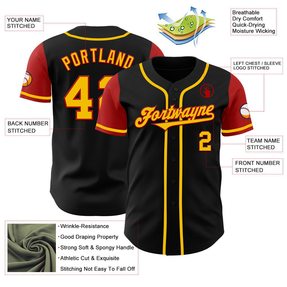 Custom Black Gold-Red Authentic Two Tone Baseball Jersey baseball jersey product view 4