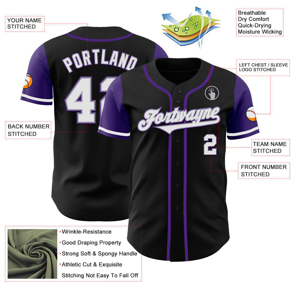 Custom Black White-Purple Authentic Two Tone Baseball Jersey baseball jersey product view 3
