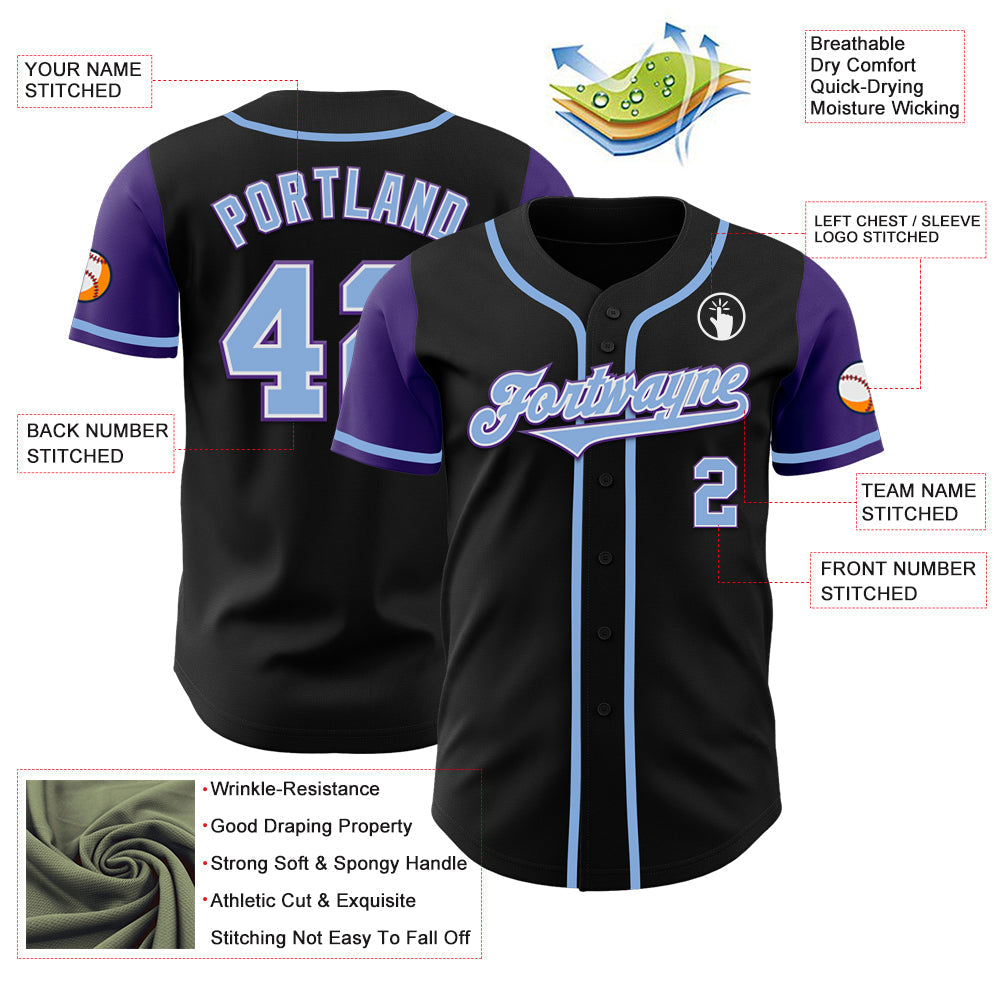 Custom Black Light Blue-Purple Authentic Two Tone Baseball Jersey baseball jersey product view 3