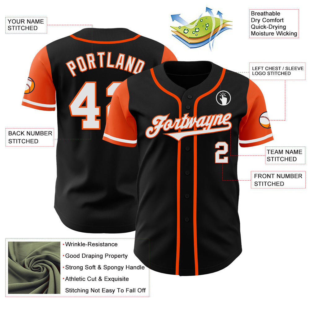 Custom Black White-Orange Authentic Two Tone Baseball Jersey baseball jersey product view 3