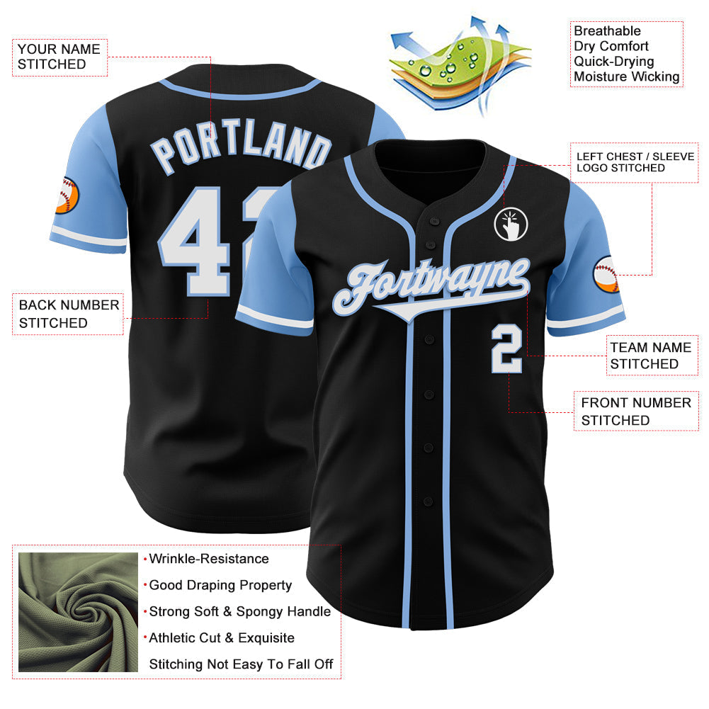 Custom Black White-Light Blue Authentic Two Tone Baseball Jersey baseball jersey product view 4