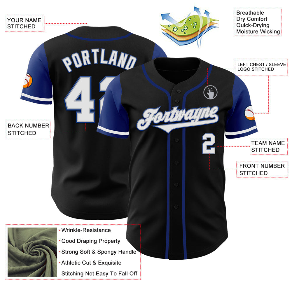 Custom Black White-Royal Authentic Two Tone Baseball Jersey baseball jersey product view 3
