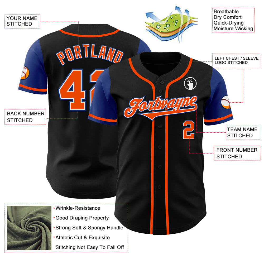 Custom Black Orange-Royal Authentic Two Tone Baseball Jersey baseball jersey product view 3