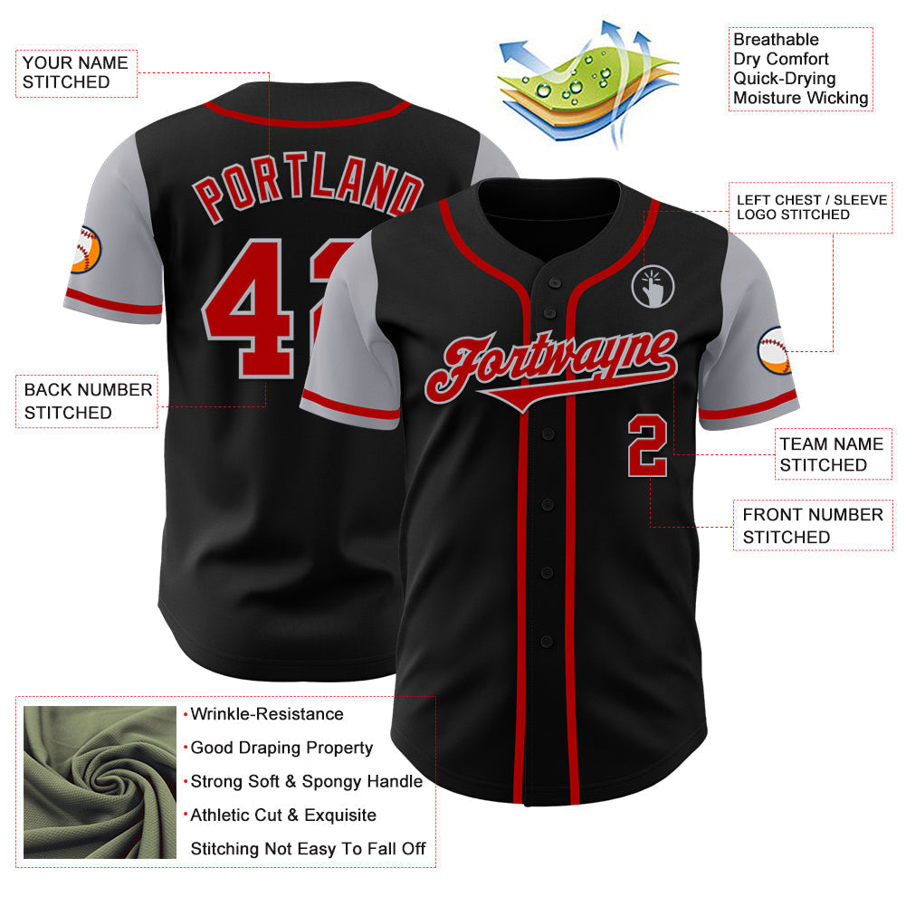 Custom Black Red-Gray Authentic Two Tone Baseball Jersey baseball jersey product view 3