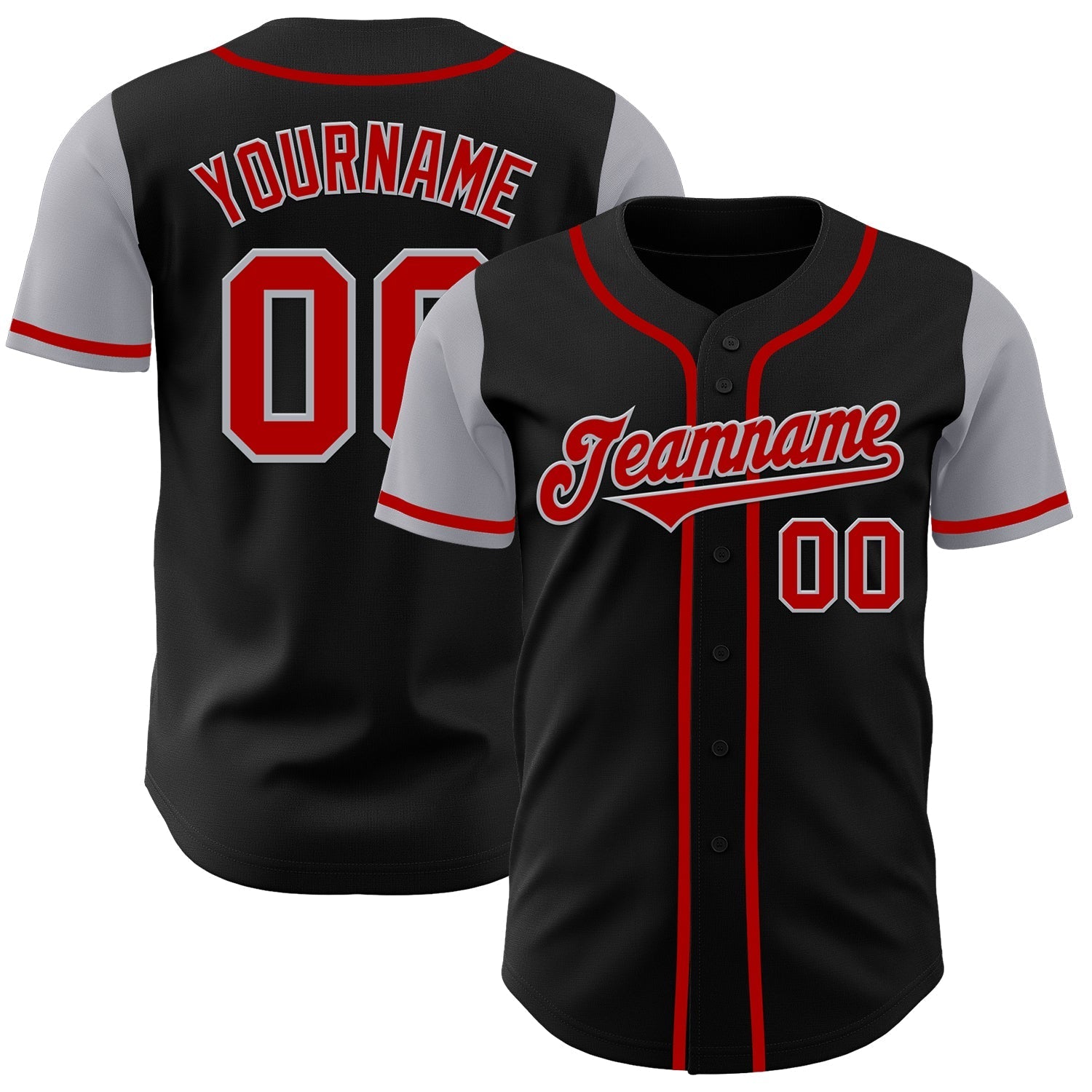Custom Black Red-Gray Authentic Two Tone Baseball Jersey baseball jersey product view 1