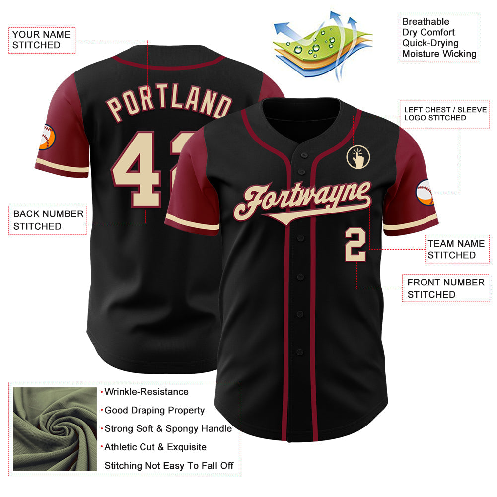 Custom Black Cream-Crimson Authentic Two Tone Baseball Jersey baseball jersey product view 3