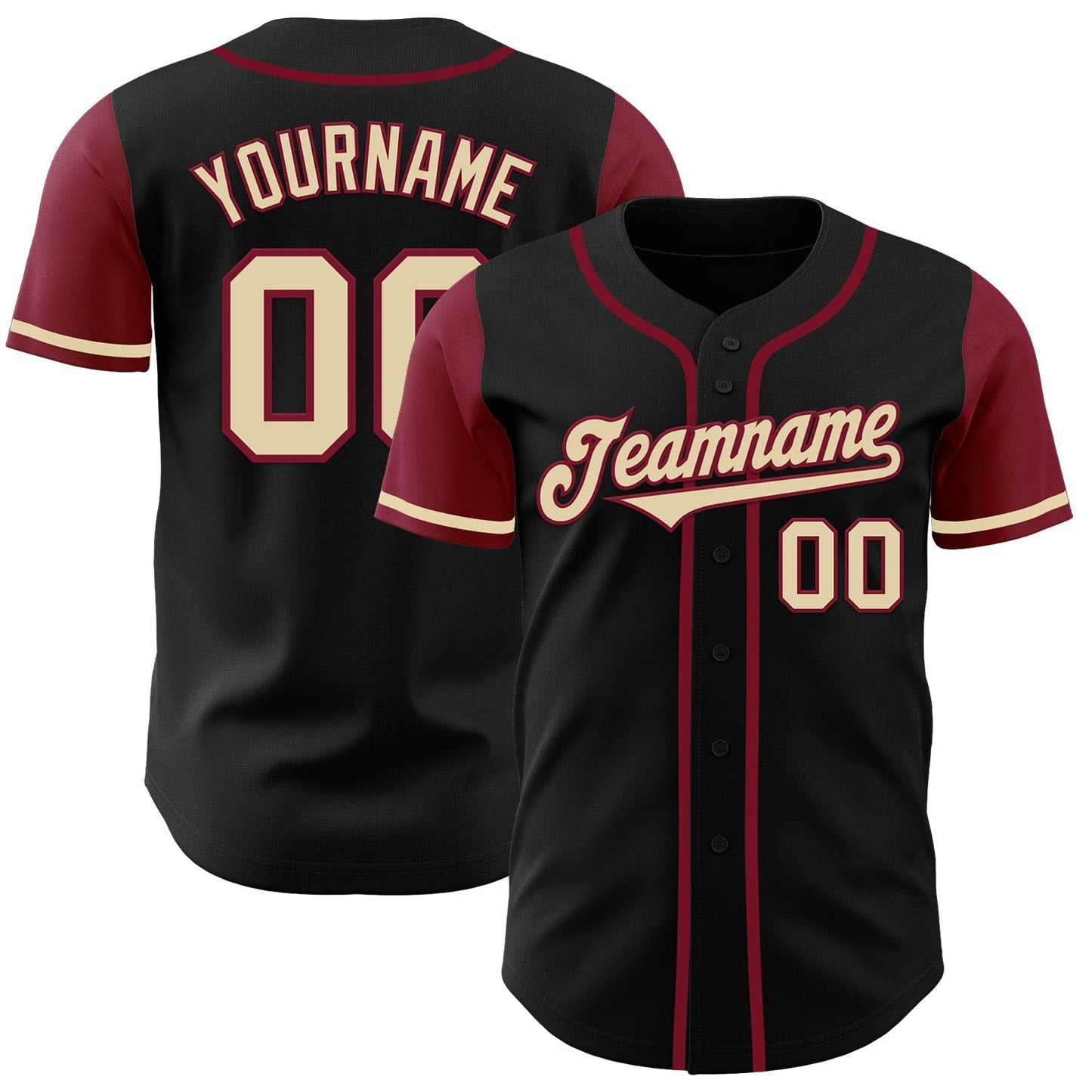 Custom Black Cream-Crimson Authentic Two Tone Baseball Jersey baseball jersey product view 1