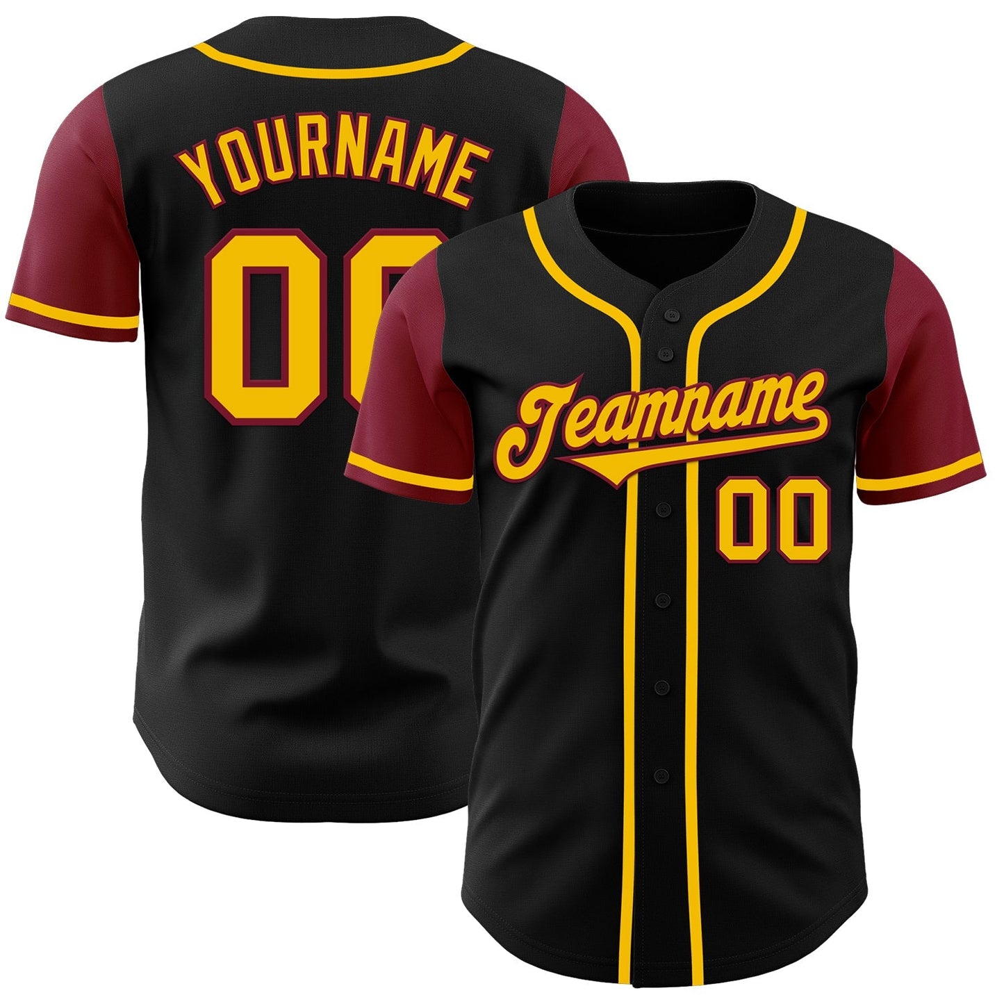 Custom Black Gold-Crimson Authentic Two Tone Baseball Jersey baseball jersey product view 1