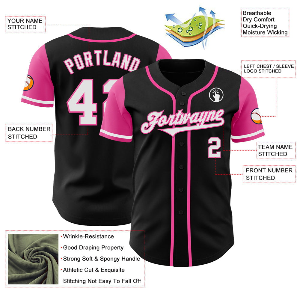 Custom Black White-Pink Authentic Two Tone Baseball Jersey baseball jersey product view 3