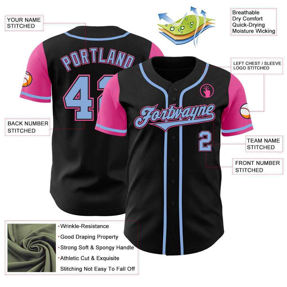 Custom Black Light Blue-Pink Authentic Two Tone Baseball Jersey baseball jersey product view 3
