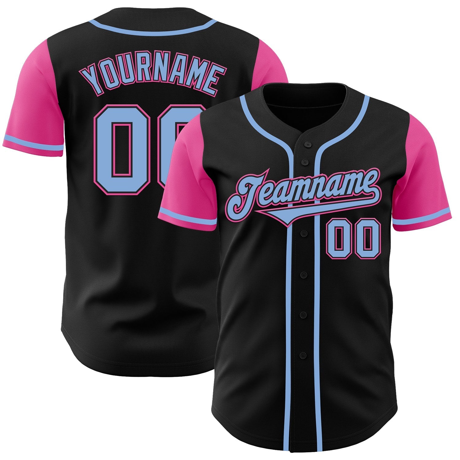 Custom Black Light Blue-Pink Authentic Two Tone Baseball Jersey baseball jersey product view 1