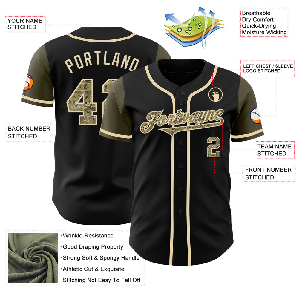 Custom Black Camo-Olive Authentic Two Tone Baseball Jersey baseball jersey product view 3