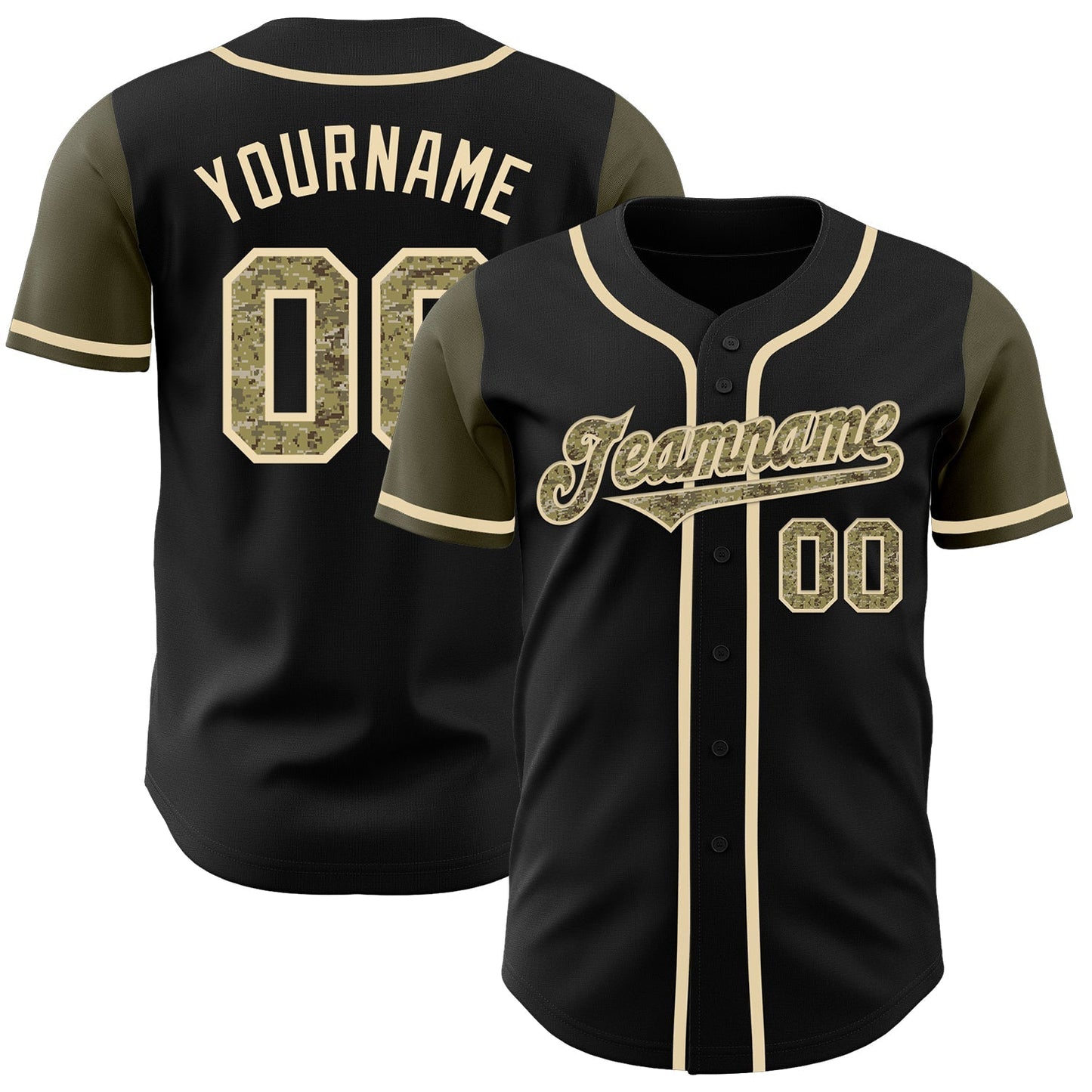Custom Black Camo-Olive Authentic Two Tone Baseball Jersey baseball jersey product view 1