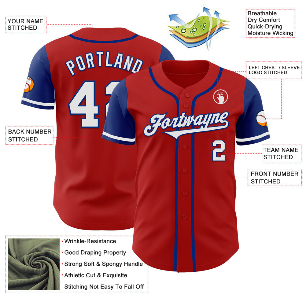 Custom Red White-Royal Authentic Two Tone Baseball Jersey baseball jersey product view 3