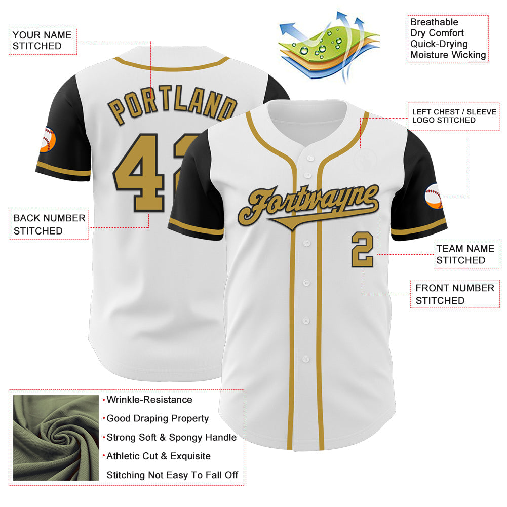 Custom White Old Gold-Black Authentic Two Tone Baseball Jersey baseball jersey product view 3