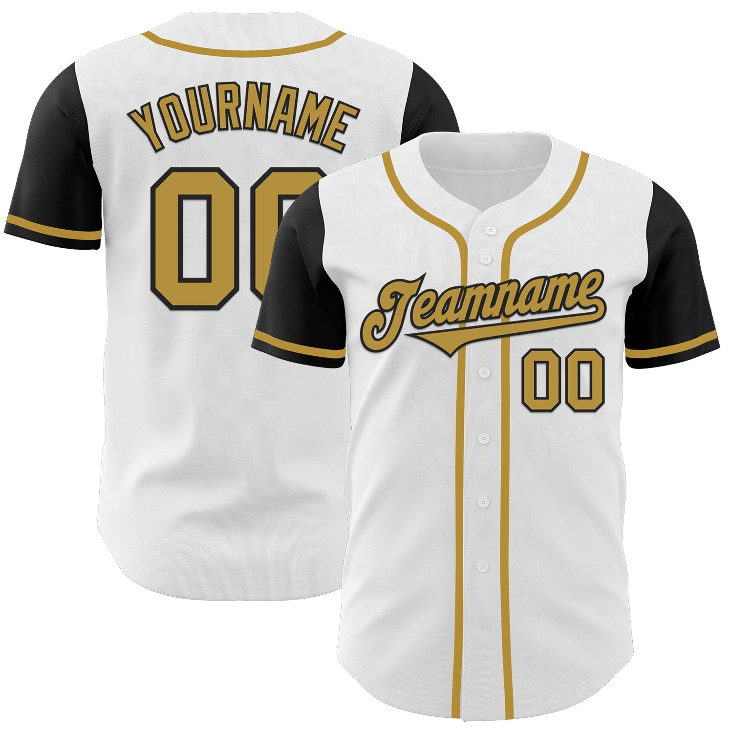 Custom White Old Gold-Black Authentic Two Tone Baseball Jersey baseball jersey product view 1