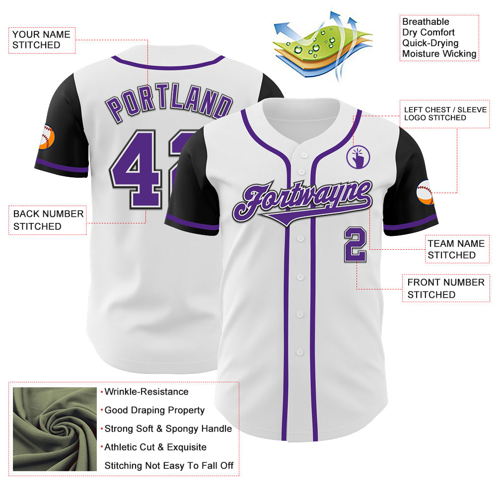 Custom White Purple-Black Authentic Two Tone Baseball Jersey baseball jersey product view 3