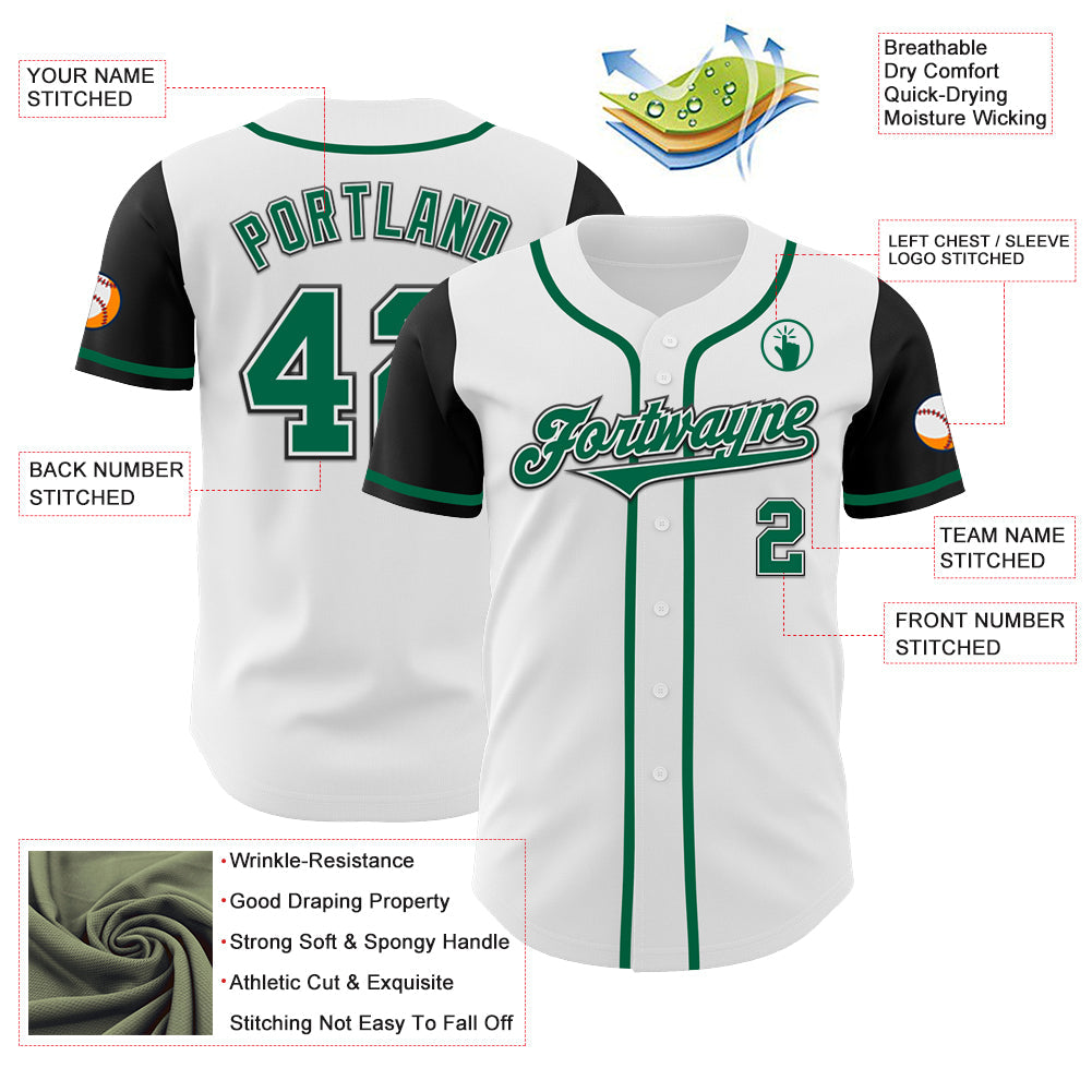 Custom White Kelly Green-Black Authentic Two Tone Baseball Jersey baseball jersey product view 3