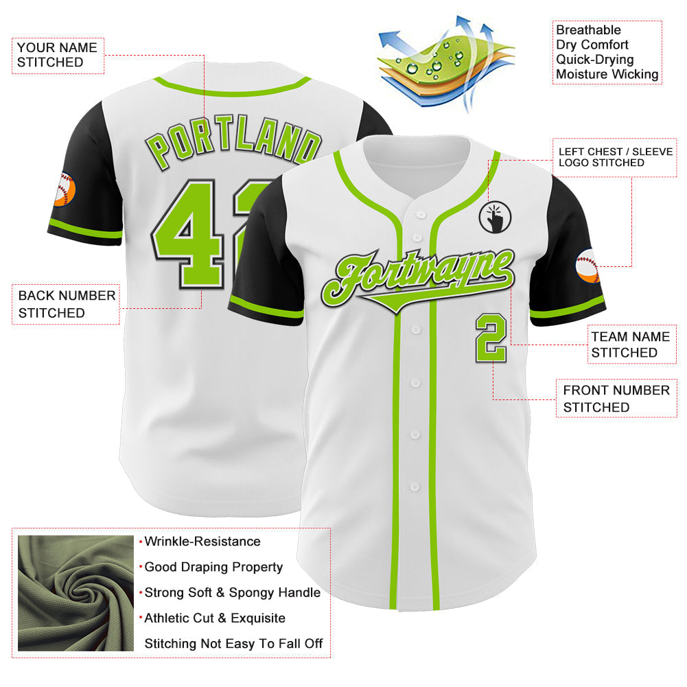 Custom White Neon Green-Black Authentic Two Tone Baseball Jersey baseball jersey product view 3