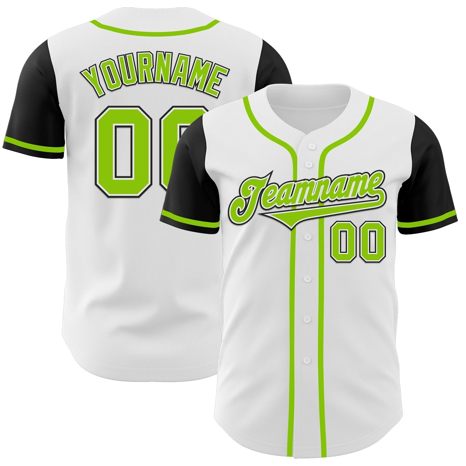 Custom White Neon Green-Black Authentic Two Tone Baseball Jersey baseball jersey product view 1