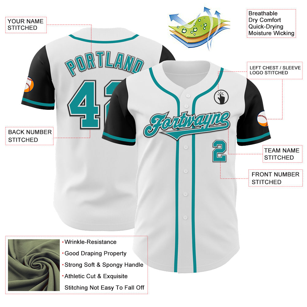 Custom White Teal-Black Authentic Two Tone Baseball Jersey baseball jersey product view 3