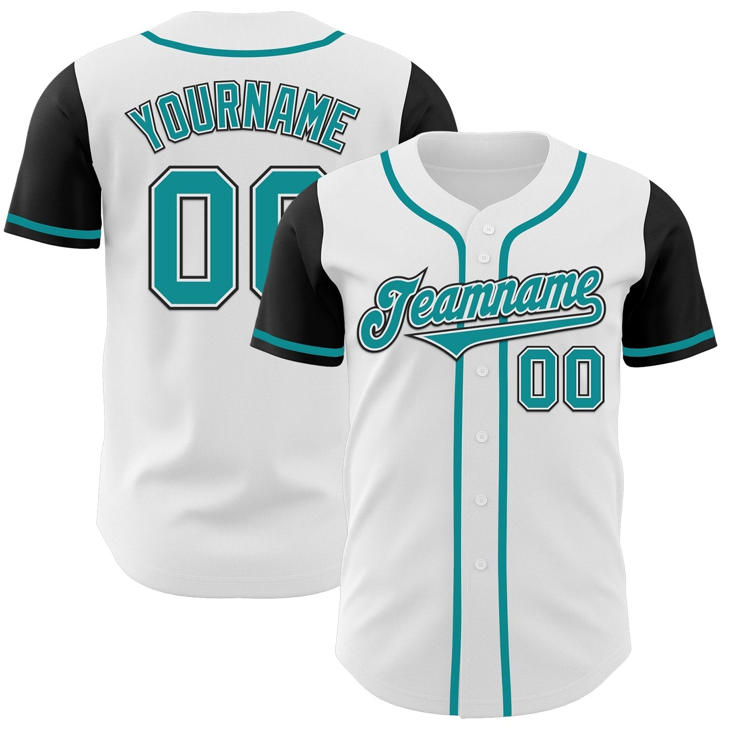 Custom White Teal-Black Authentic Two Tone Baseball Jersey baseball jersey product view 1