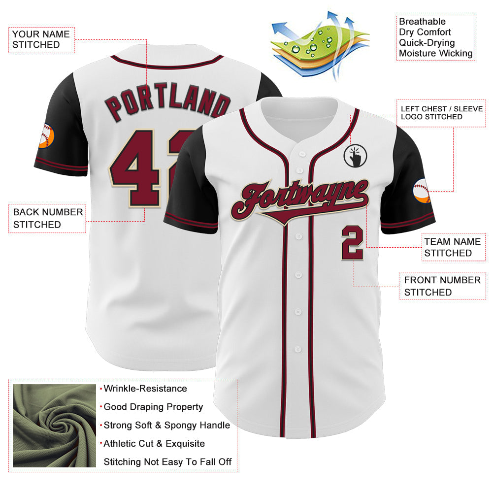 Custom White Crimson-Black Authentic Two Tone Baseball Jersey baseball jersey product view 3