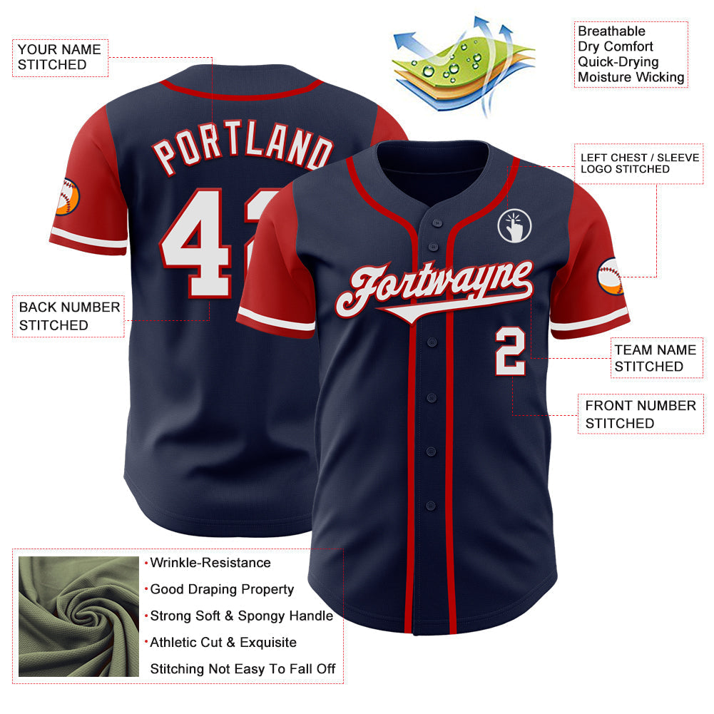 Custom Navy White-Red Authentic Two Tone Baseball Jersey baseball jersey product view 3