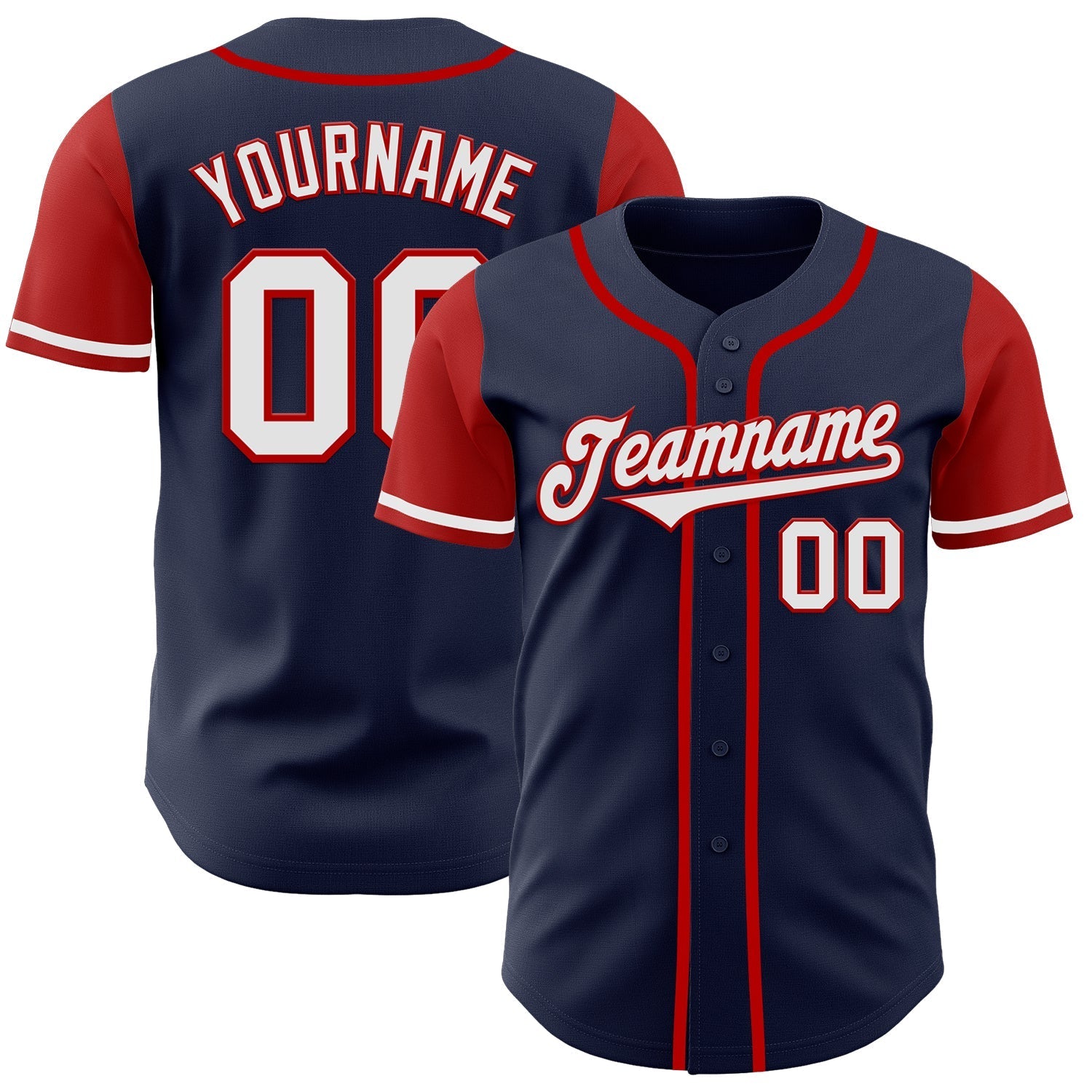 Custom Navy White-Red Authentic Two Tone Baseball Jersey baseball jersey product view 1