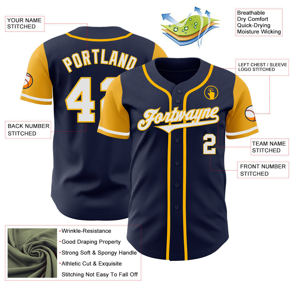 Custom Navy White-Gold Authentic Two Tone Baseball Jersey baseball jersey product view 3