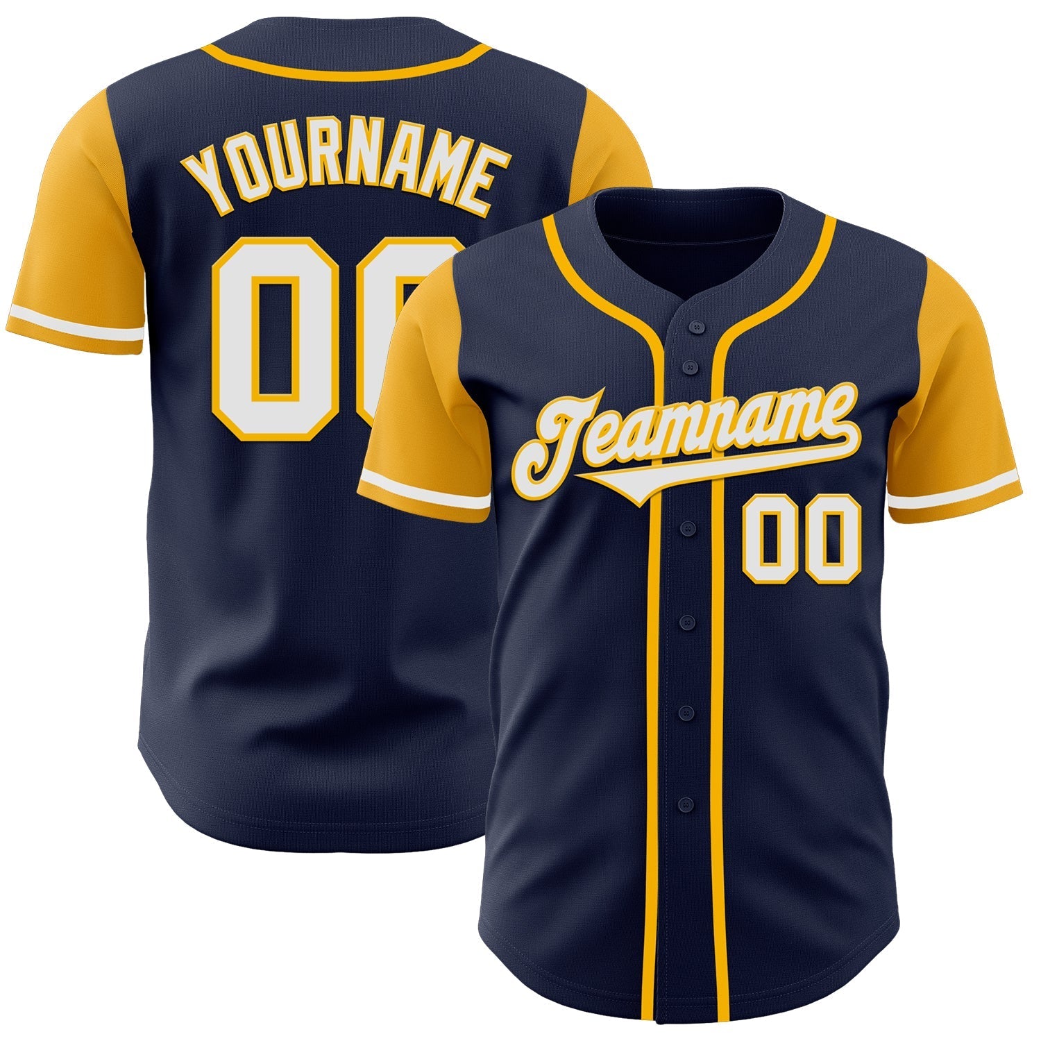 Custom Navy White-Gold Authentic Two Tone Baseball Jersey baseball jersey product view 1