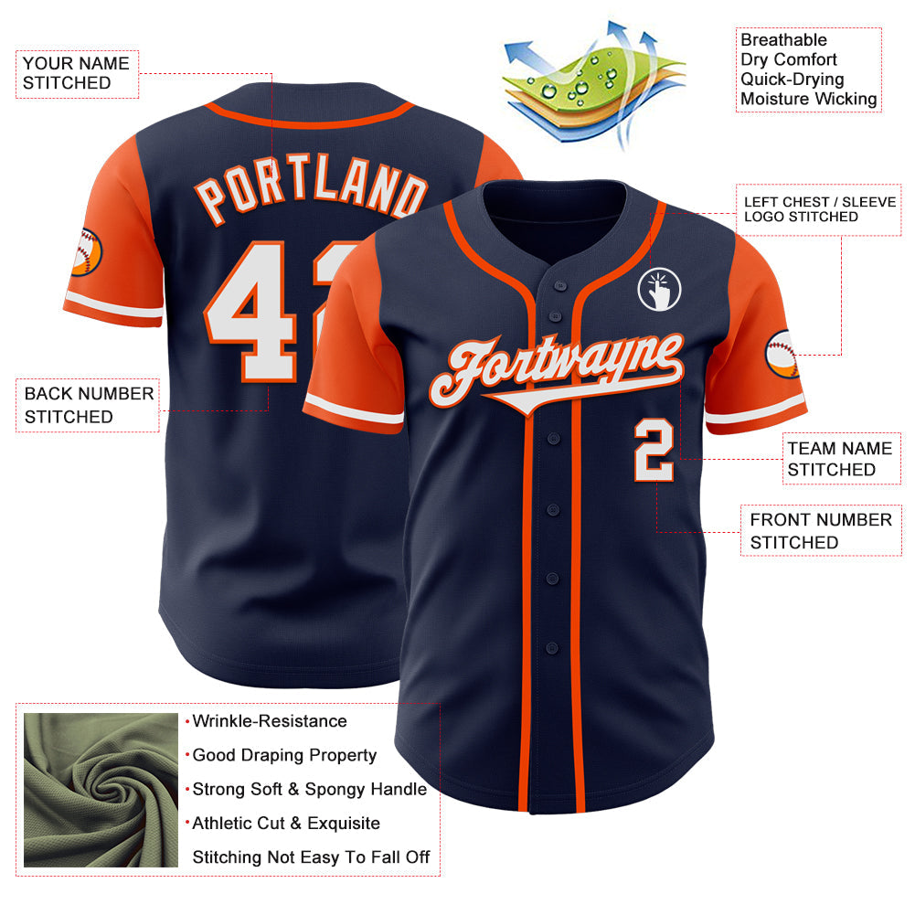 Custom Navy White-Orange Authentic Two Tone Baseball Jersey baseball jersey product view 3