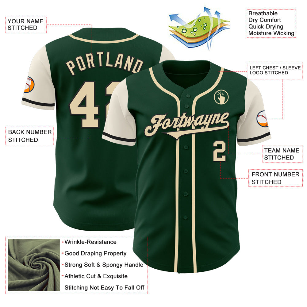 Custom Green Cream-Black Authentic Two Tone Baseball Jersey baseball jersey product view 4