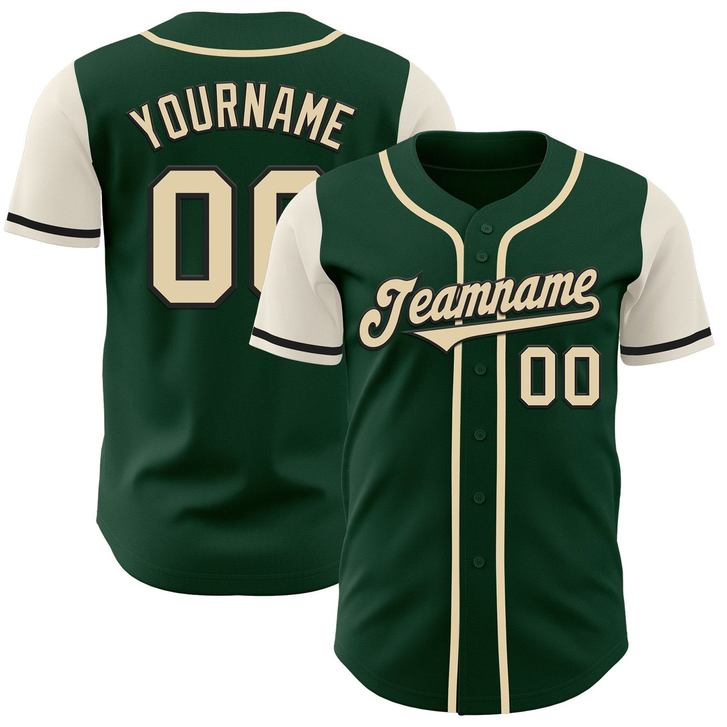 Custom Green Cream-Black Authentic Two Tone Baseball Jersey baseball jersey product view 1
