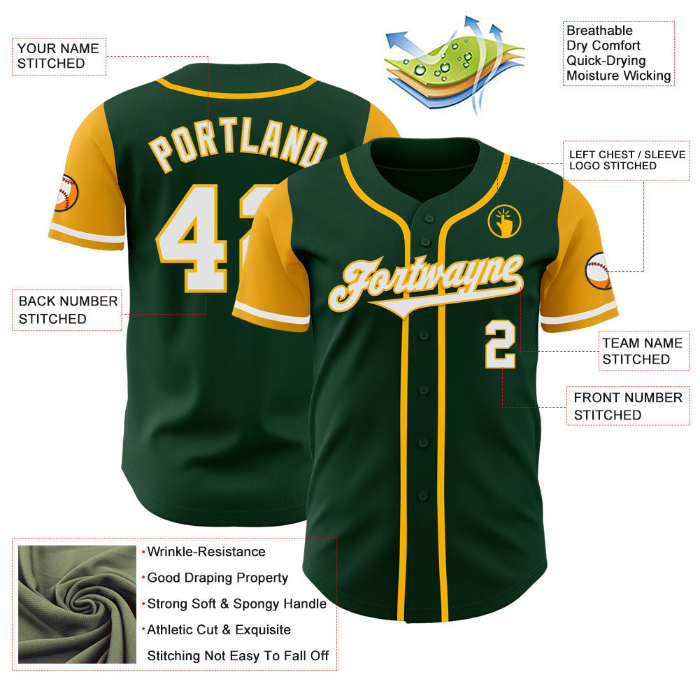 Custom Green White-Gold Authentic Two Tone Baseball Jersey baseball jersey product view 3