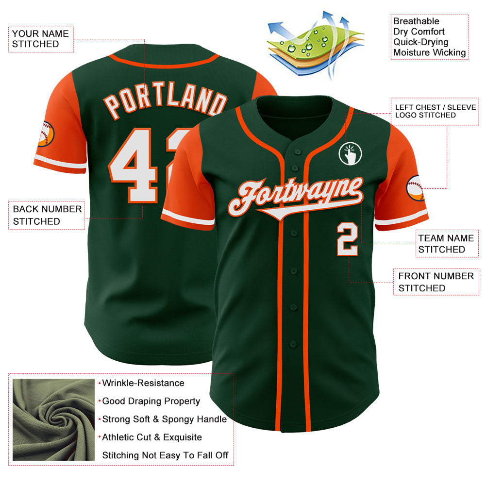 Custom Green White-Orange Authentic Two Tone Baseball Jersey baseball jersey product view 3