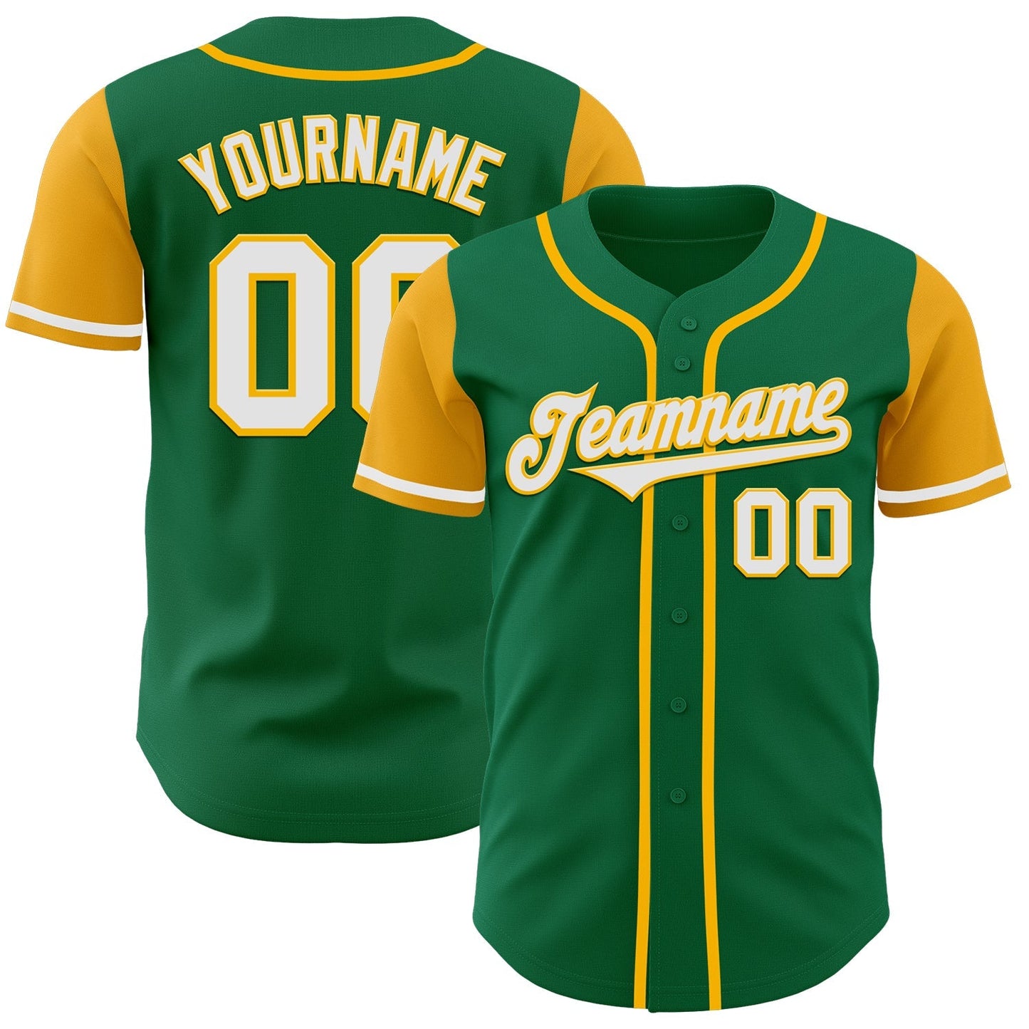 Custom Kelly Green White-Gold Authentic Two Tone Baseball Jersey baseball jersey product view 1