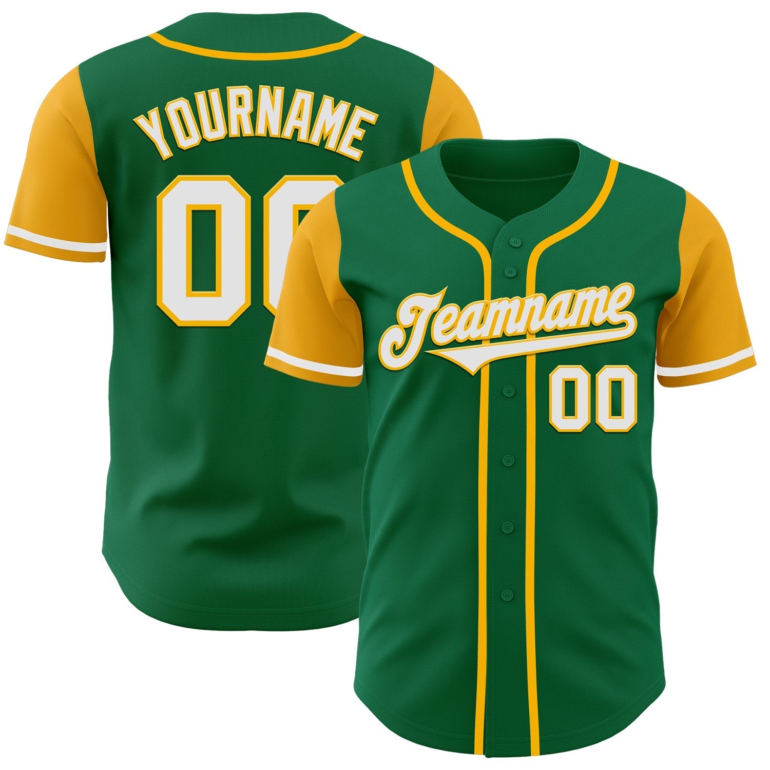Custom Kelly Green White-Gold Authentic Two Tone Baseball Jersey baseball jersey product view 1