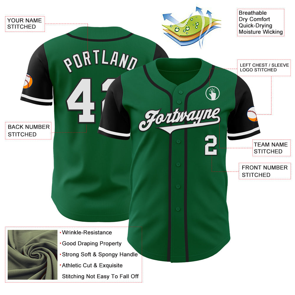 Custom Kelly Green White-Black Authentic Two Tone Baseball Jersey baseball jersey product view 3