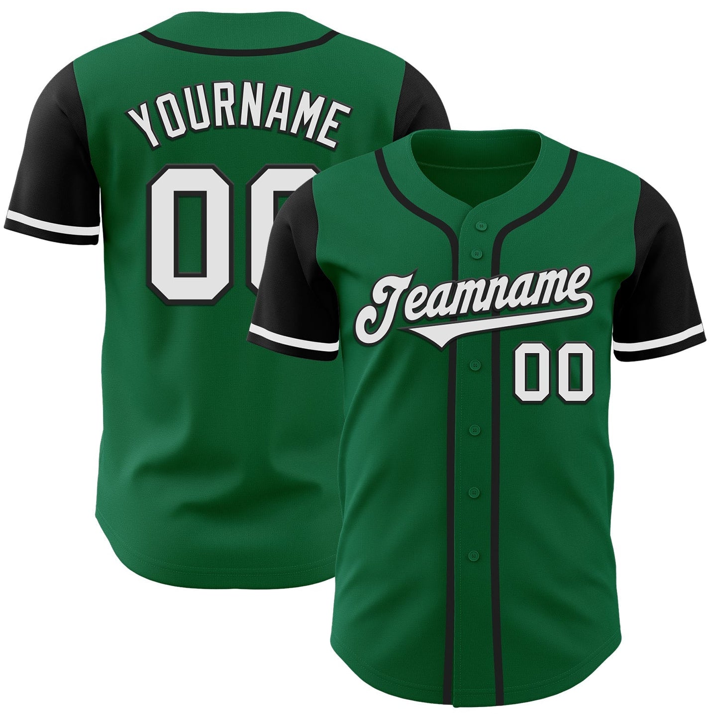 Custom Kelly Green White-Black Authentic Two Tone Baseball Jersey baseball jersey product view 1