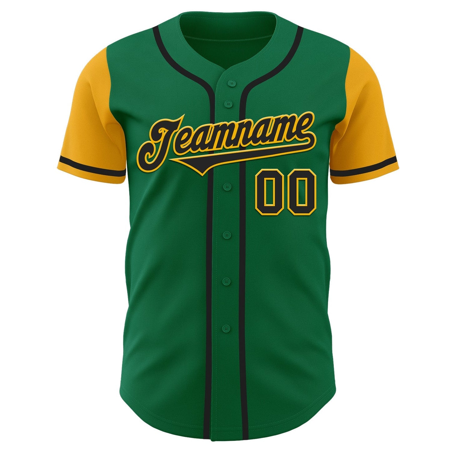 Custom Kelly Green Black-Gold Authentic Two Tone Baseball Jersey baseball jersey product view 2