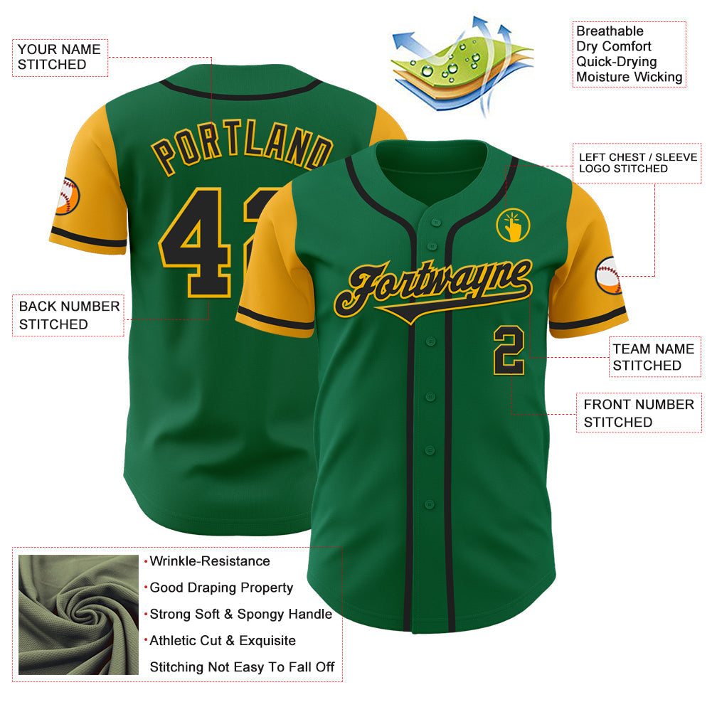 Custom Kelly Green Black-Gold Authentic Two Tone Baseball Jersey baseball jersey product view 3