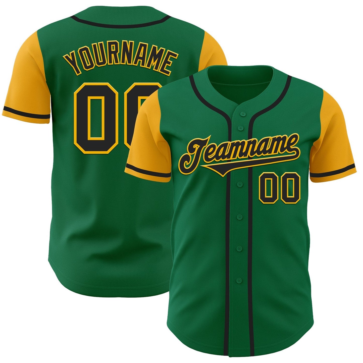 Custom Kelly Green Black-Gold Authentic Two Tone Baseball Jersey baseball jersey product view 1