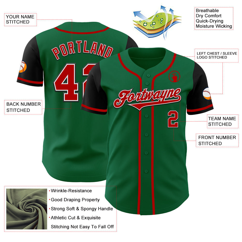 Custom Kelly Green Red-Black Authentic Two Tone Baseball Jersey baseball jersey product view 3