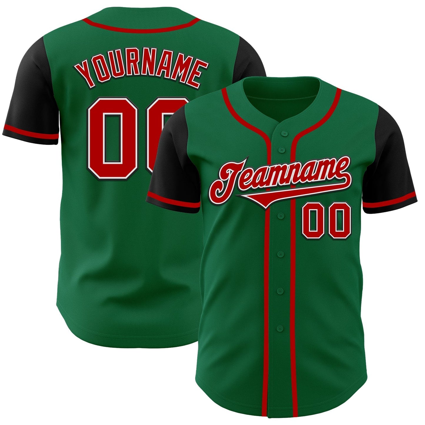 Custom Kelly Green Red-Black Authentic Two Tone Baseball Jersey baseball jersey product view 1