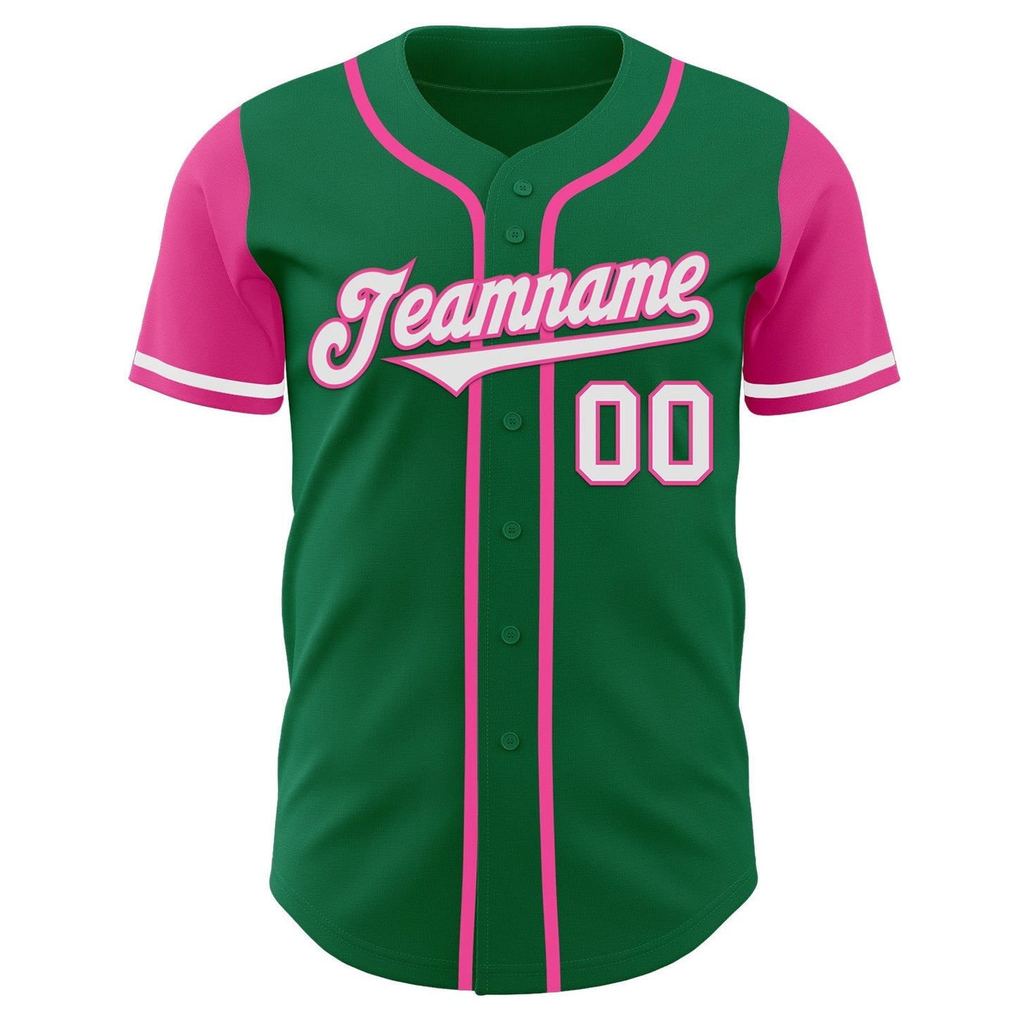 Custom Kelly Green White-Pink Authentic Two Tone Baseball Jersey baseball jersey product view 2