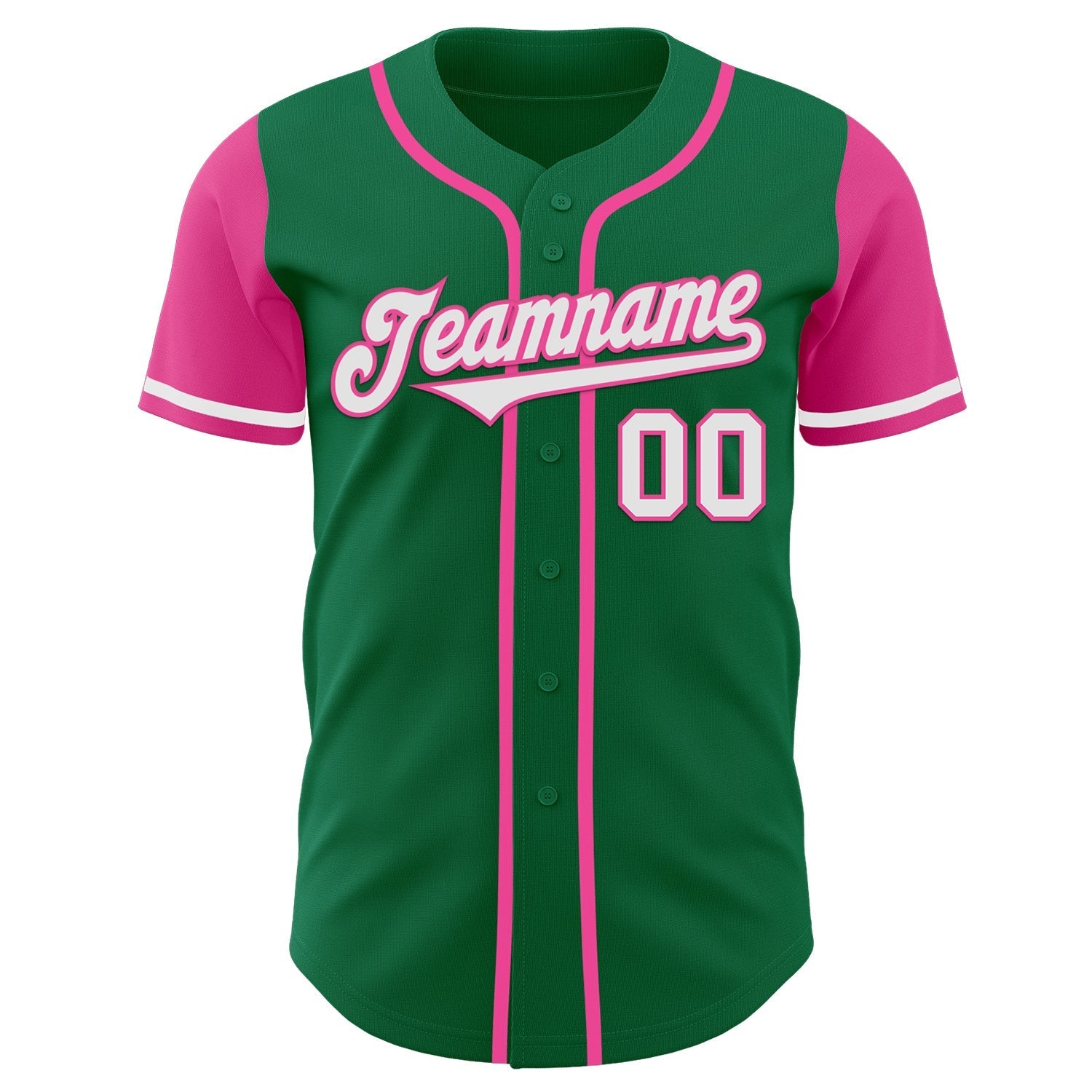 Custom Kelly Green White-Pink Authentic Two Tone Baseball Jersey baseball jersey product view 2
