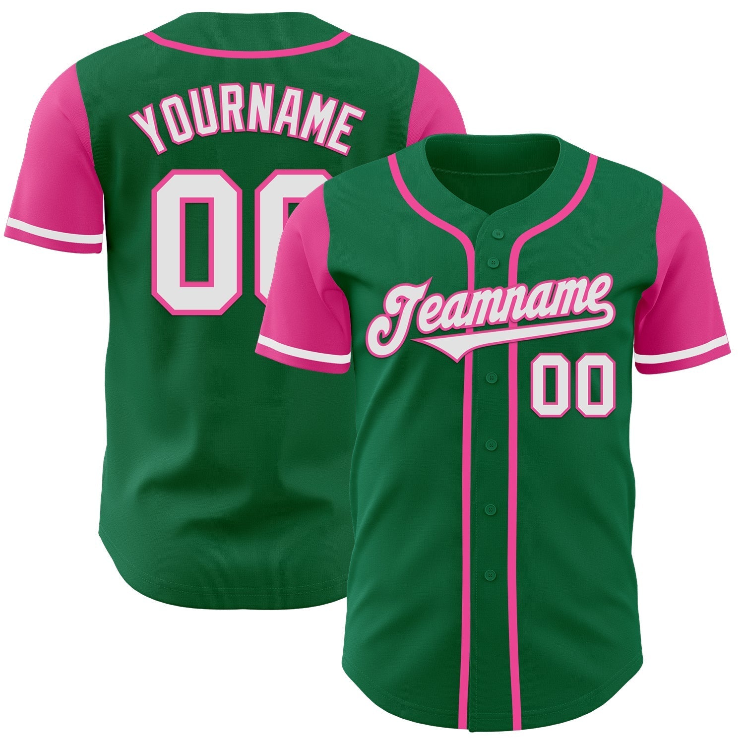 Custom Kelly Green White-Pink Authentic Two Tone Baseball Jersey baseball jersey product view 1